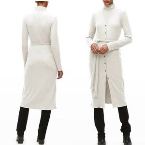 New Michael Stars Isa Ribbed Long Cardigan Sweater Dress in Chalk | Size XL